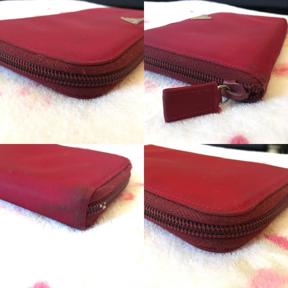 Prada Red Zip-Around Wallet with Gold Logo